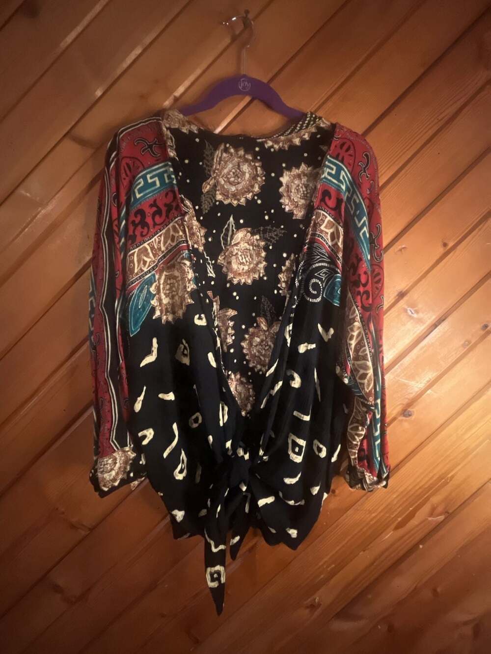 Vintage Carole Little Boho Floral Print Front-Tie Blouse
